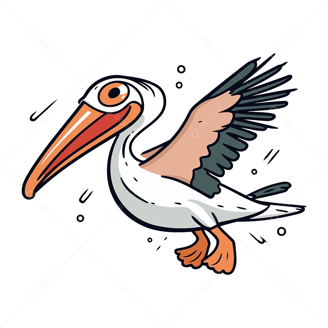 Pelicano de Desenho Animado Ilustração Vetor EPS