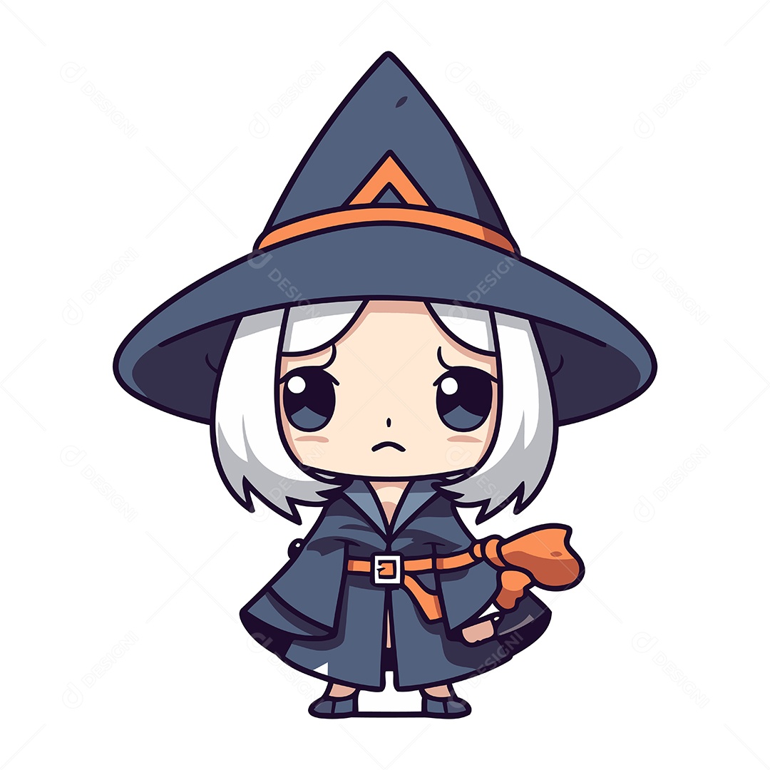 Linda Garotinha Vestida de Bruxa de Desenho Animado Ilustração Vetor EPS