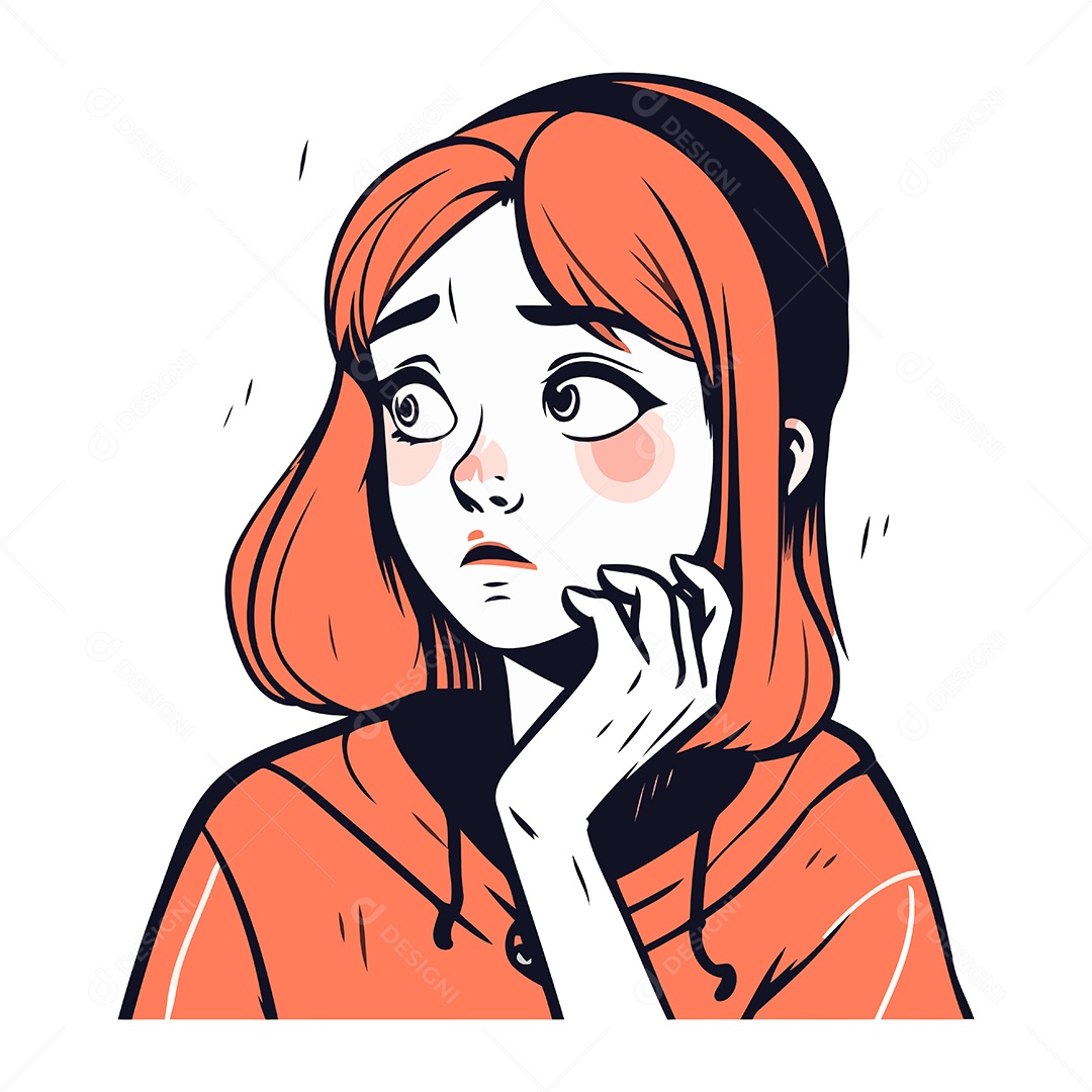 Jovem Mulher com um Casaco Vermelho de Desenho Animado Ilustração Vetor EPS