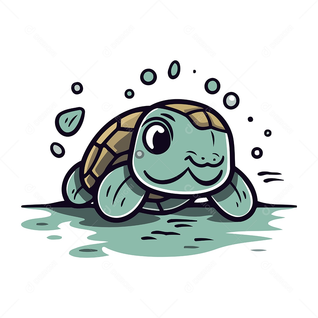 Tartaruga Fofa de Desenho Animado Ilustração Vetor EPS