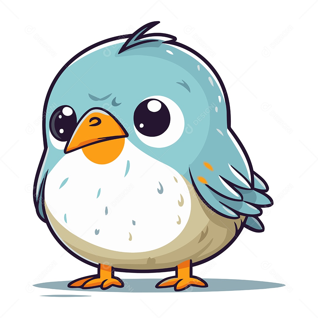 Pássaro Azul Bonito de Desenho Animado Ilustração Vetor EPS