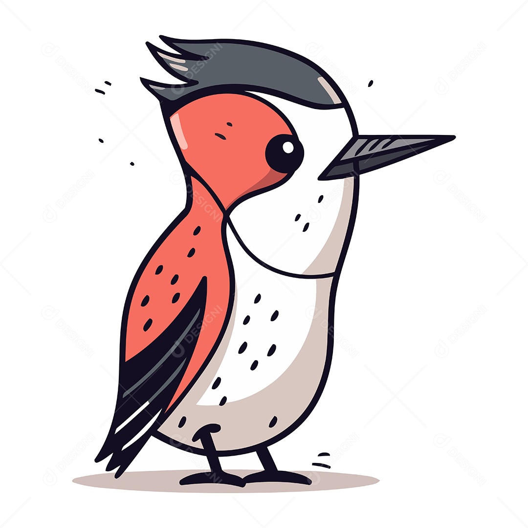 Pica Pau de Coroa Vermelha de Desenho Animado Ilustração Vetor EPS