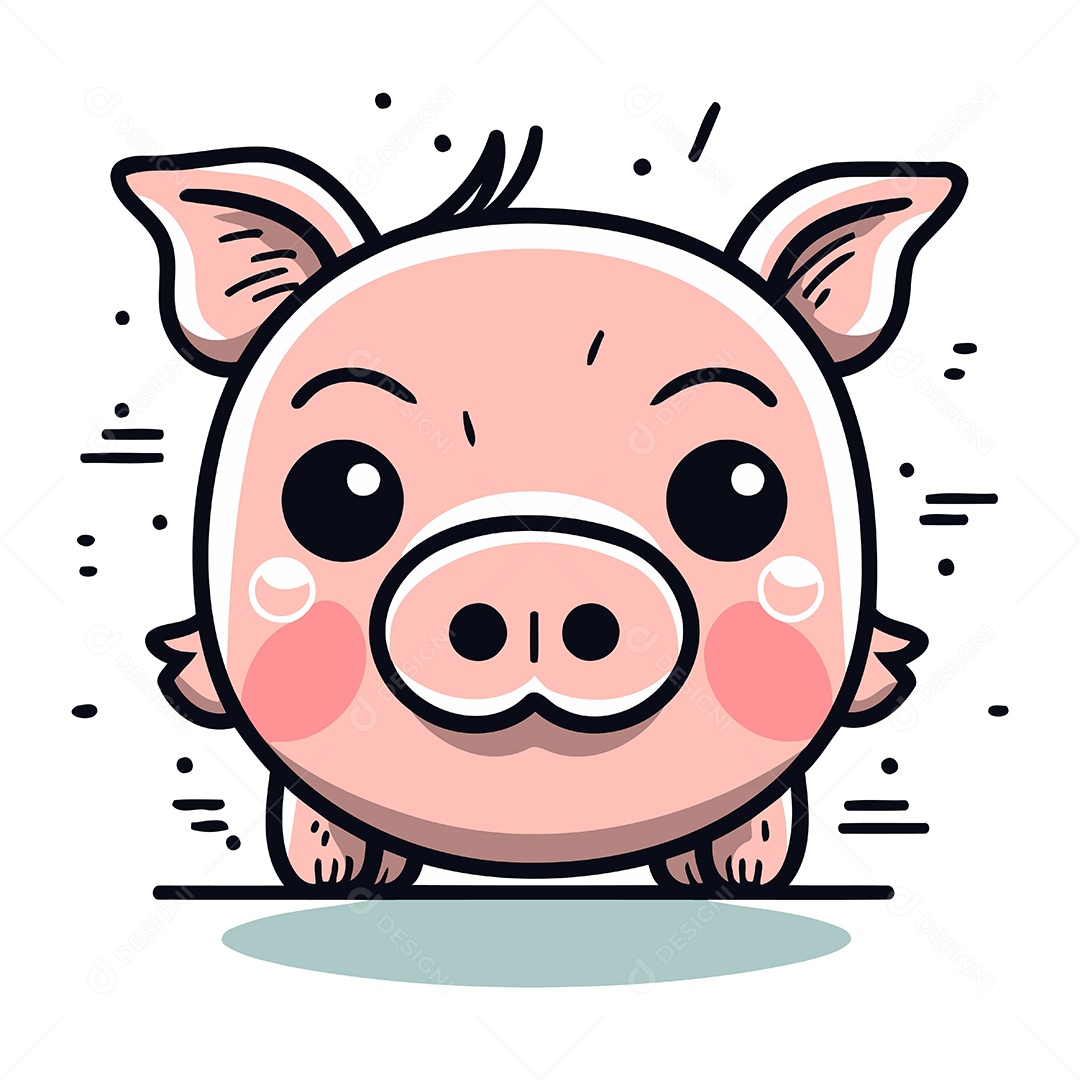 Porco Fofo de Desenho Animado Ilustração Vetor EPS