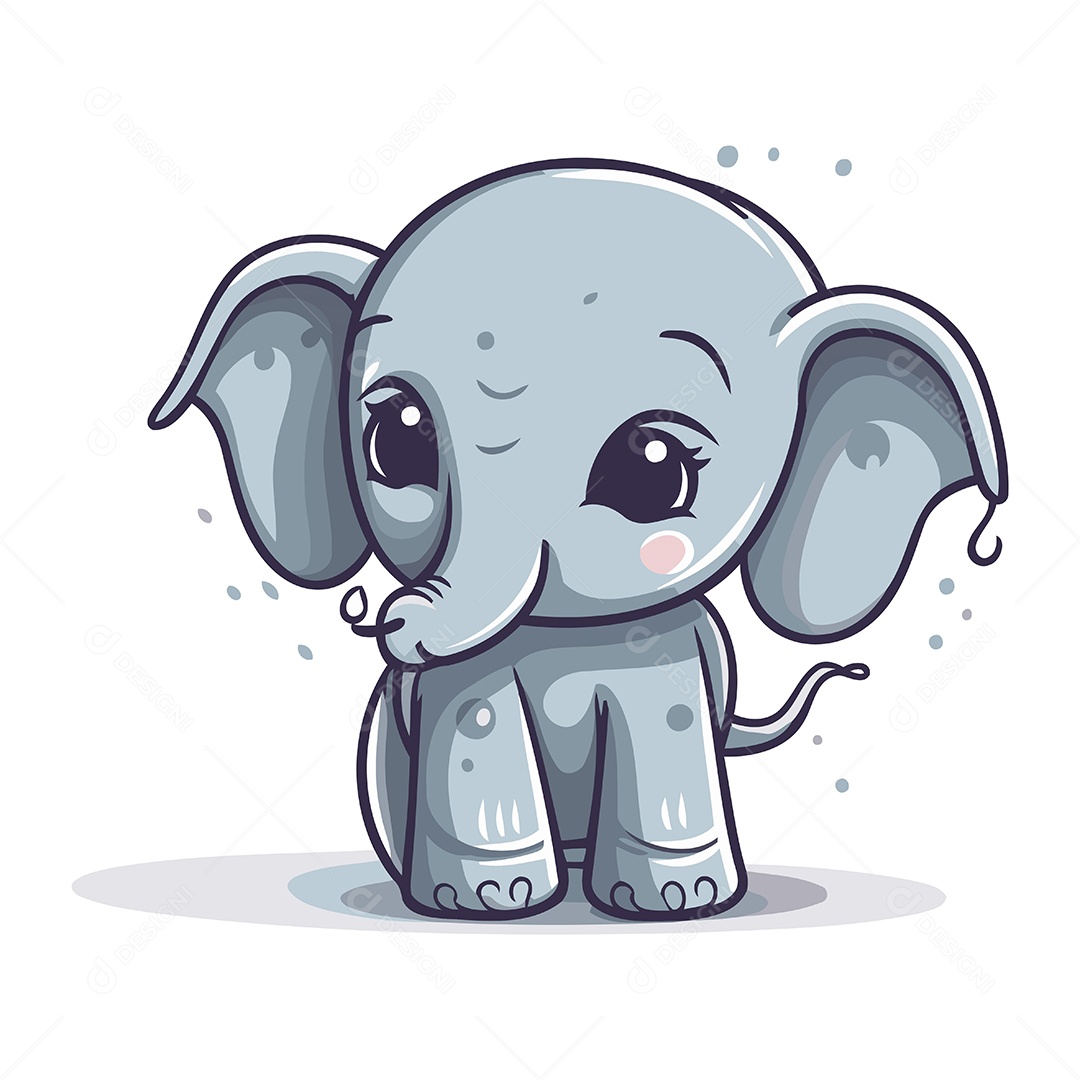 Elefante Bonito de Desenho Animado Ilustração Vetor EPS