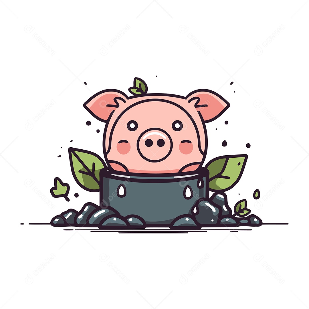 Porquinho Fofo de Desenho Animado Ilustração Vetor EPS