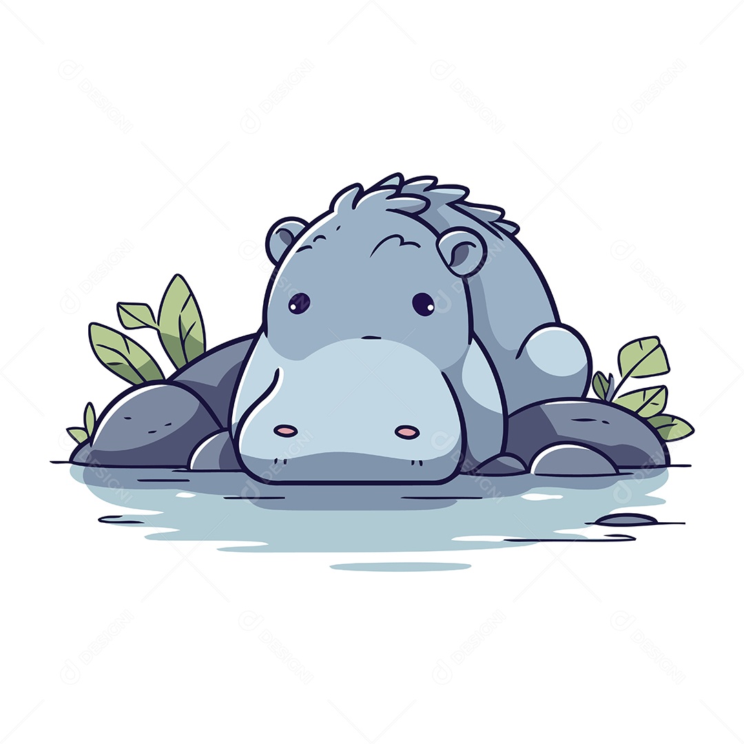 Hipopótamo de Desenho Animado Ilustração Vetor EPS