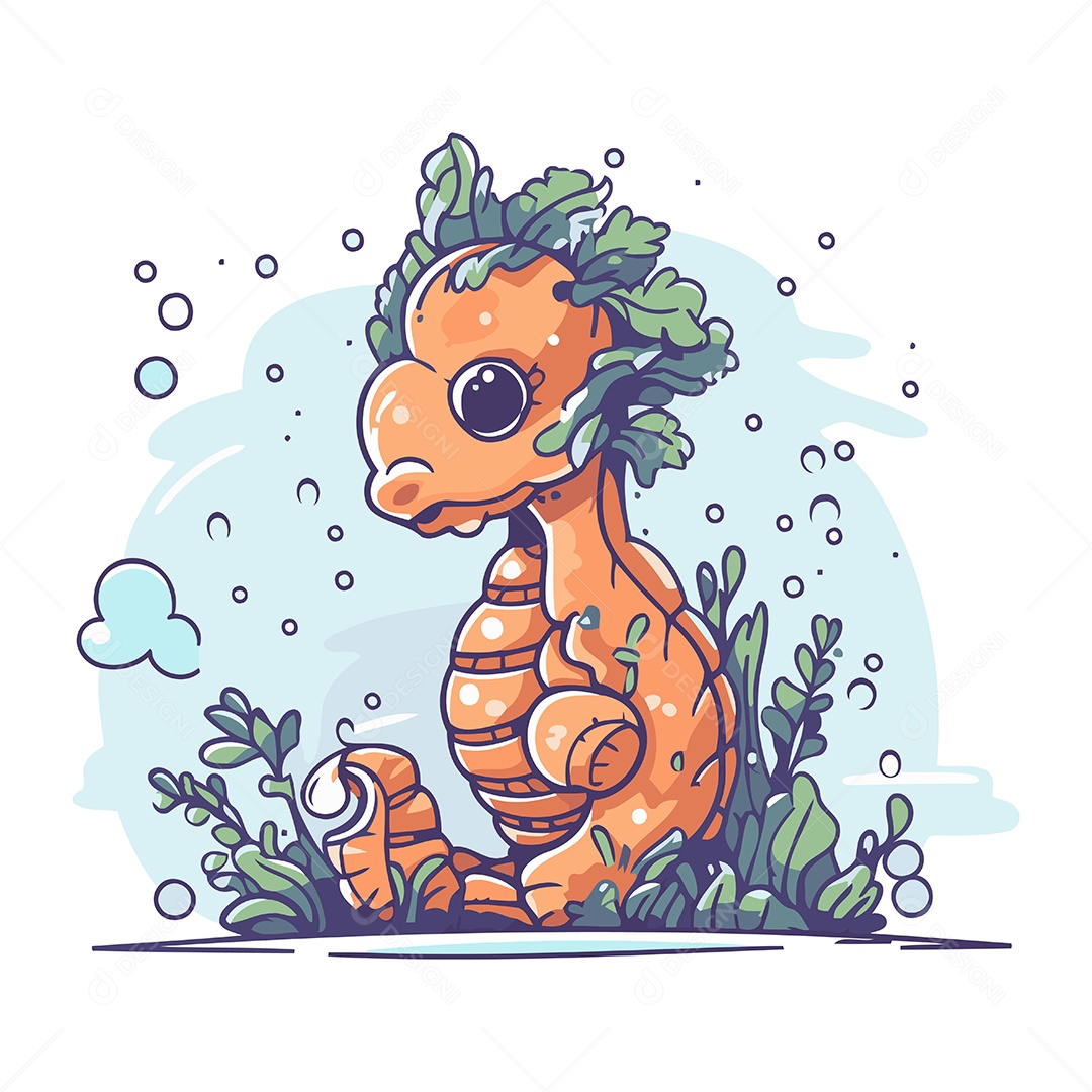 Cavalo Marinho de Desenho Animado Ilustração Vetor EPS