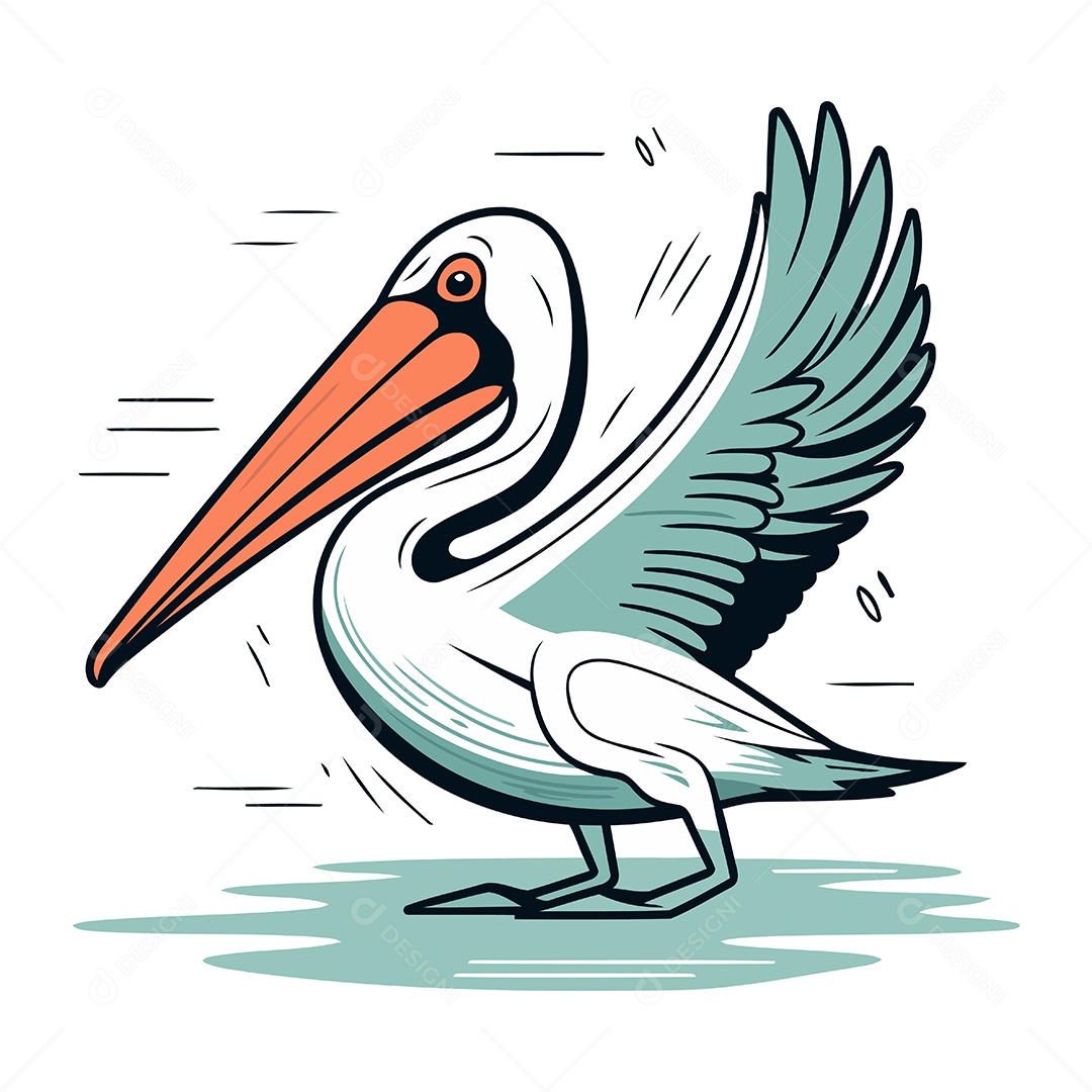 Pelicano de Desenho Animado Ilustração Vetor EPS