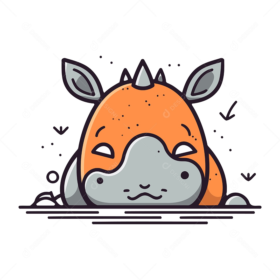 Rinoceronte Fofo de Desenho Animado Ilustração Vetor EPS