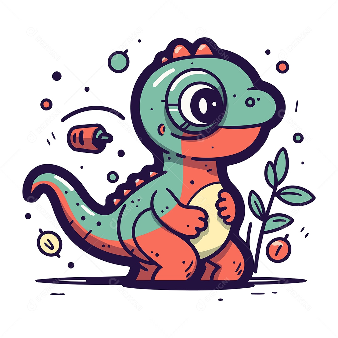 Dinossauro Fofo de Desenho Animado Ilustração Vetor EPS
