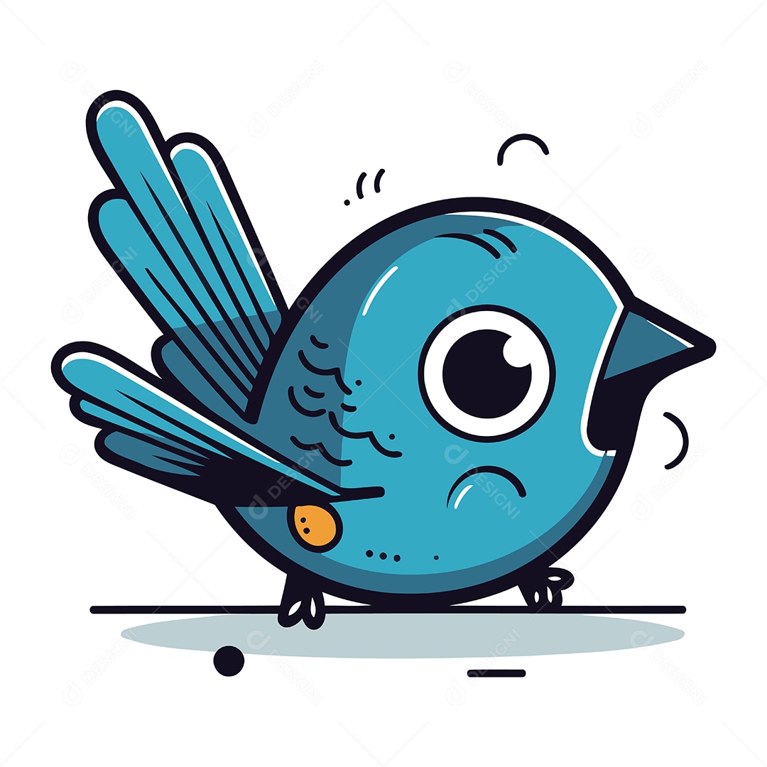Pássaro Azul de Desenho Animado Ilustração Vetor EPS