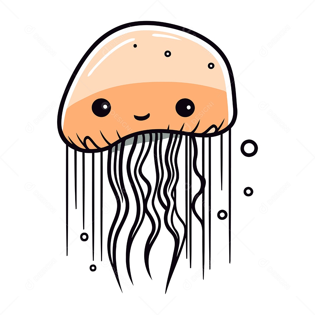 Água Viva Fofa de Desenho Animado Ilustração Vetor EPS