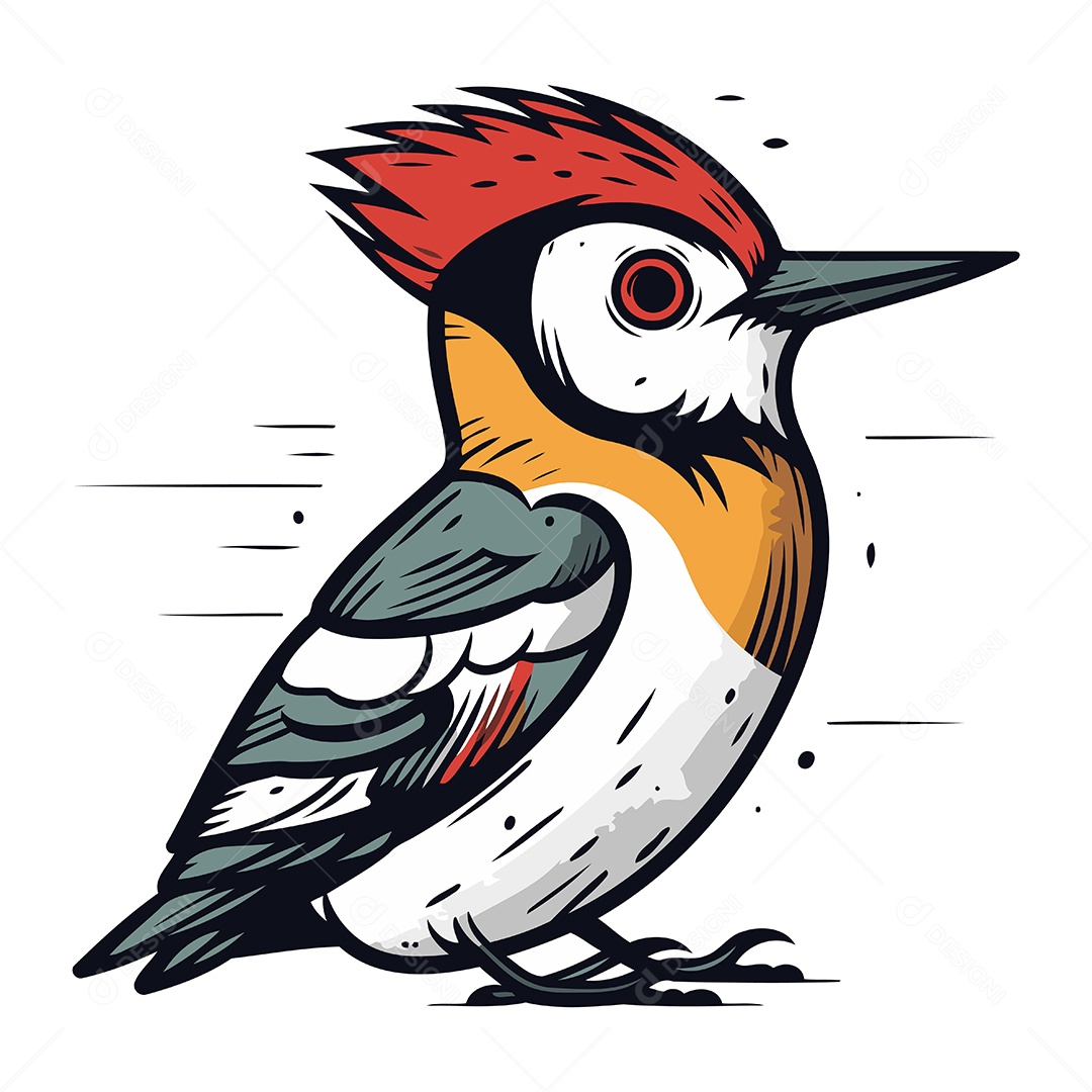 Pássaro Pica Pau de Desenho Animado Ilustração Vetor EPS