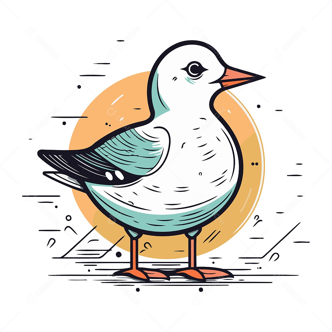 Pássaro Gaivota de Desenho Animado Ilustração Vetor EPS