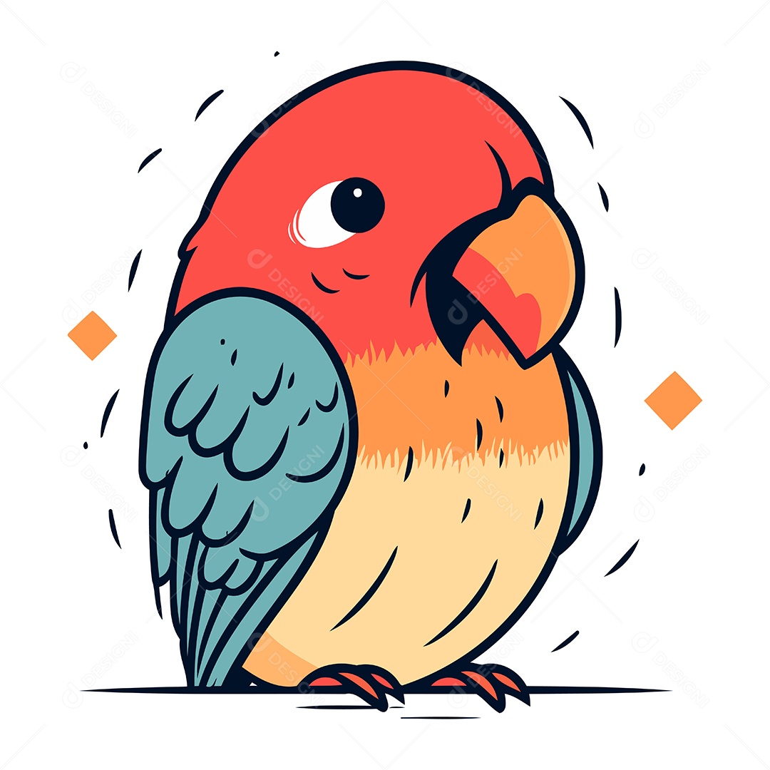Papagaio Fofo de Desenho Animado Ilustração Vetor EPS