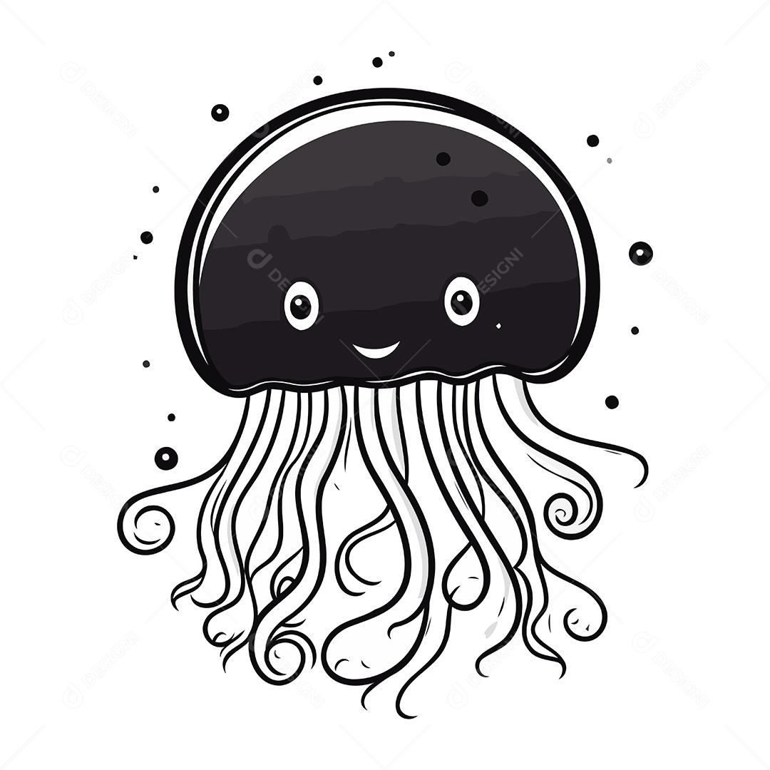 Água Viva Fofa de Desenho Animado Ilustração Vetor EPS