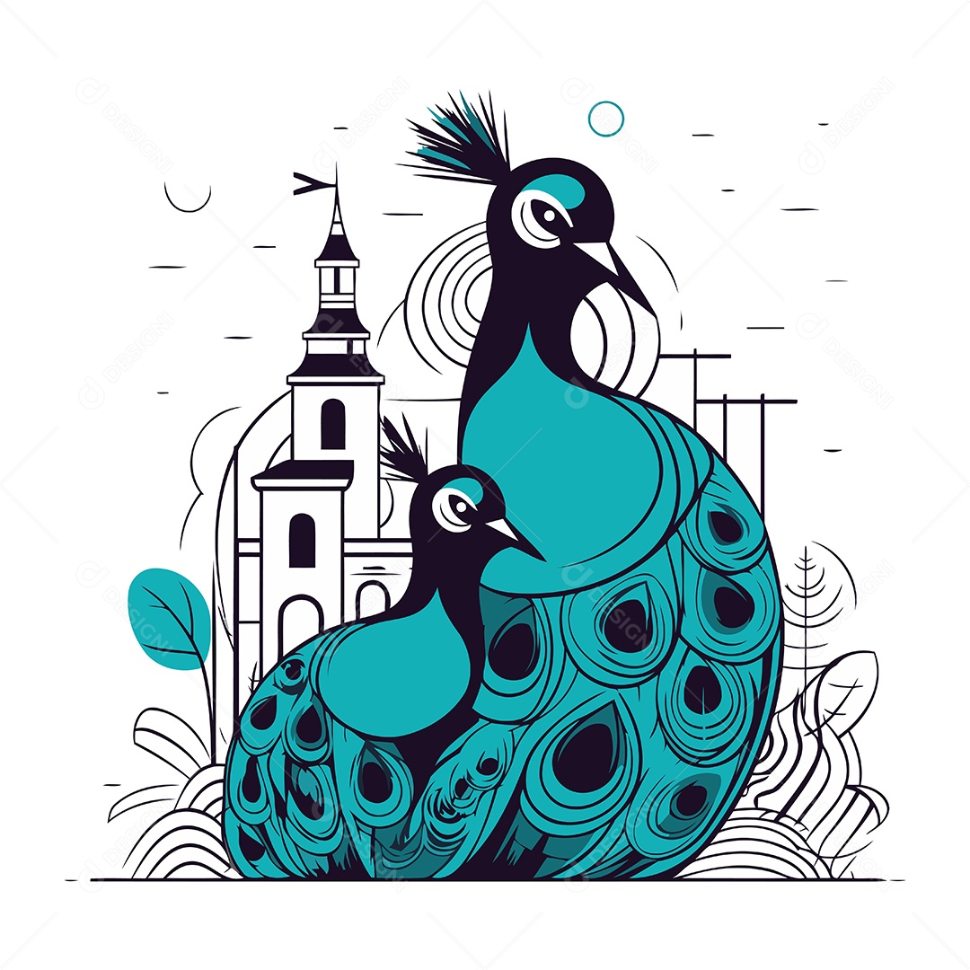 Pavões de Desenho Animado Ilustração Vetor EPS