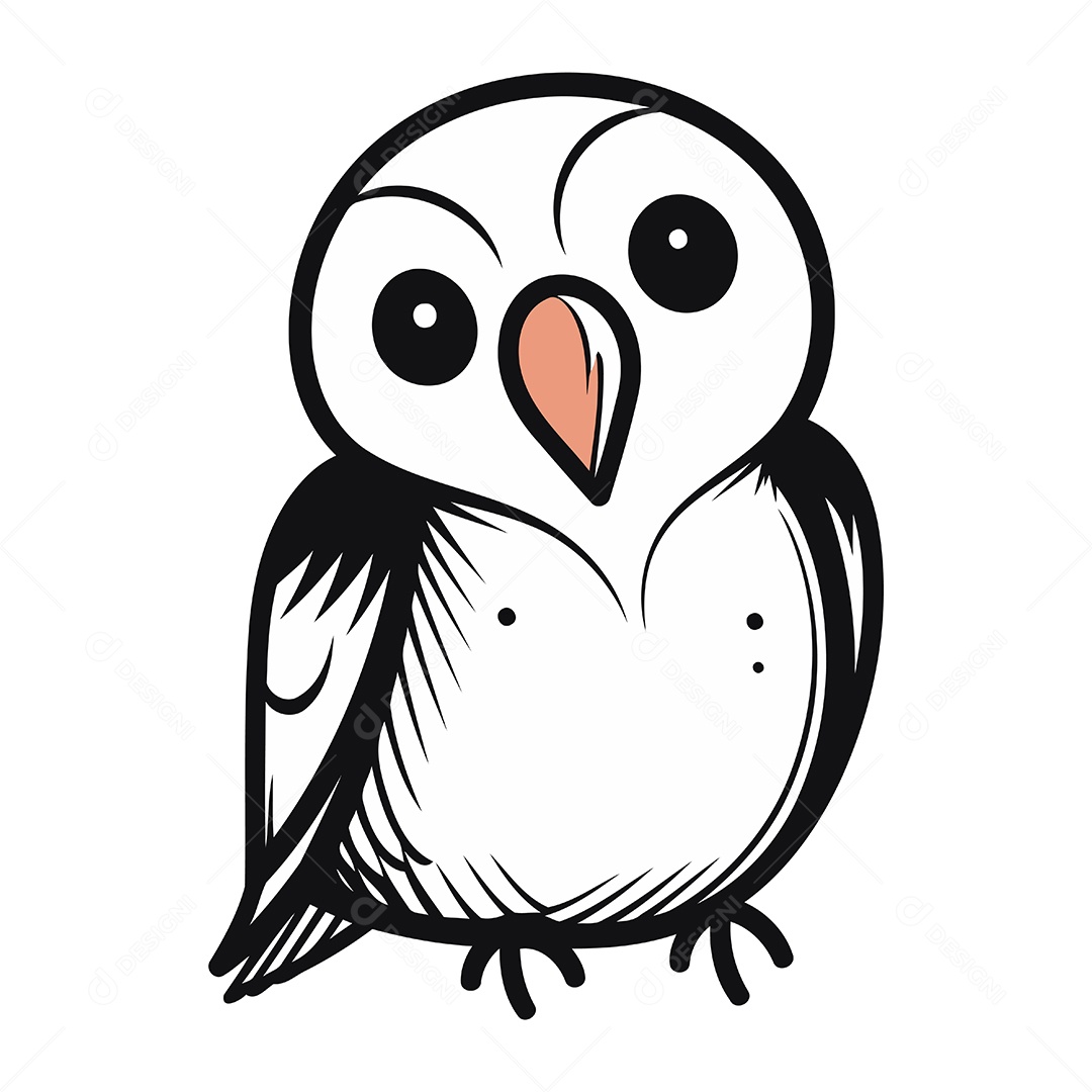 Coruja Preta e Branca de Desenho Animado Ilustração Vetor EPS