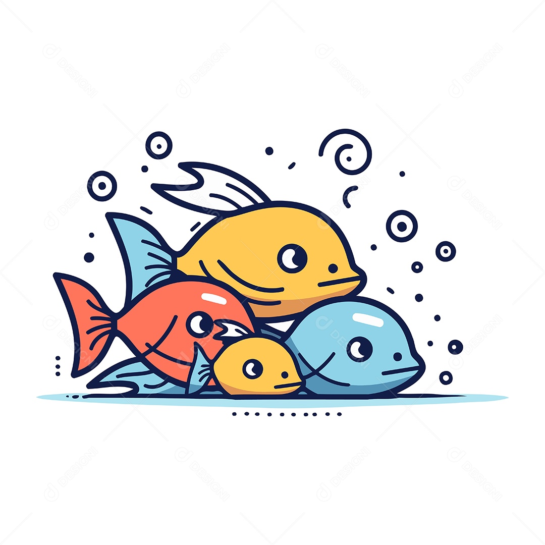 Grupo de Peixes de Desenho Animado Ilustração Vetor EPS