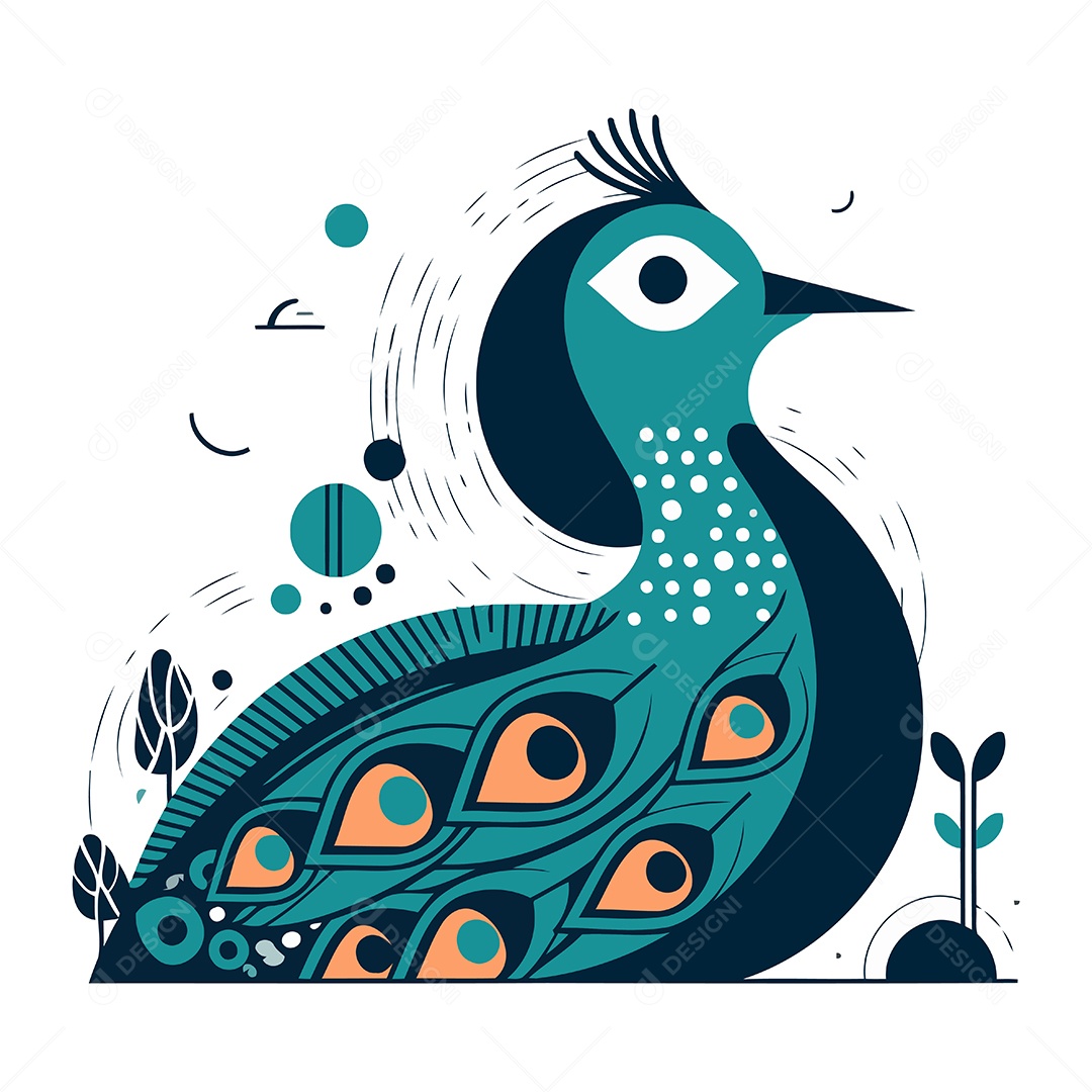 Pavão de Desenho Animado Ilustração Vetor EPS