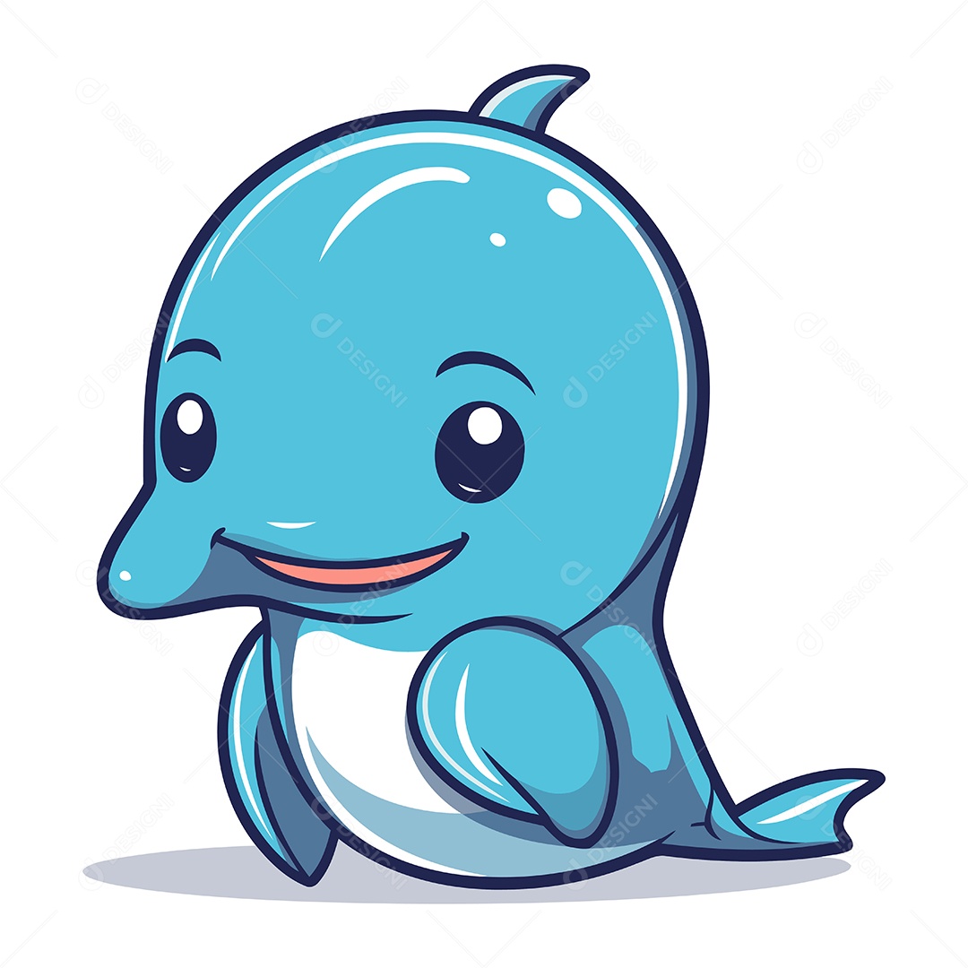 Golfinho Bonito de Desenho Animado Ilustração Vetor EPS
