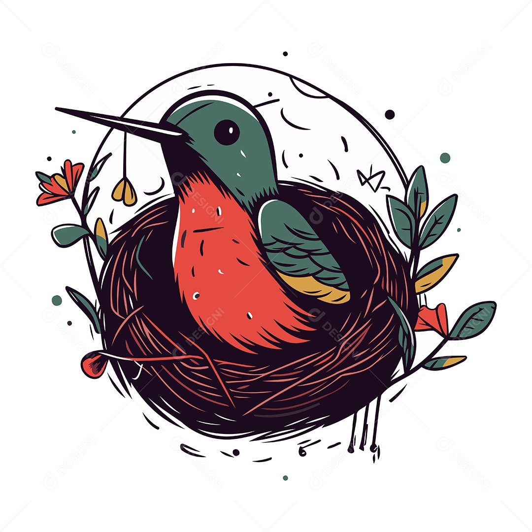 Pássaro Beija Flor de Desenho Animado Ilustração Vetor EPS