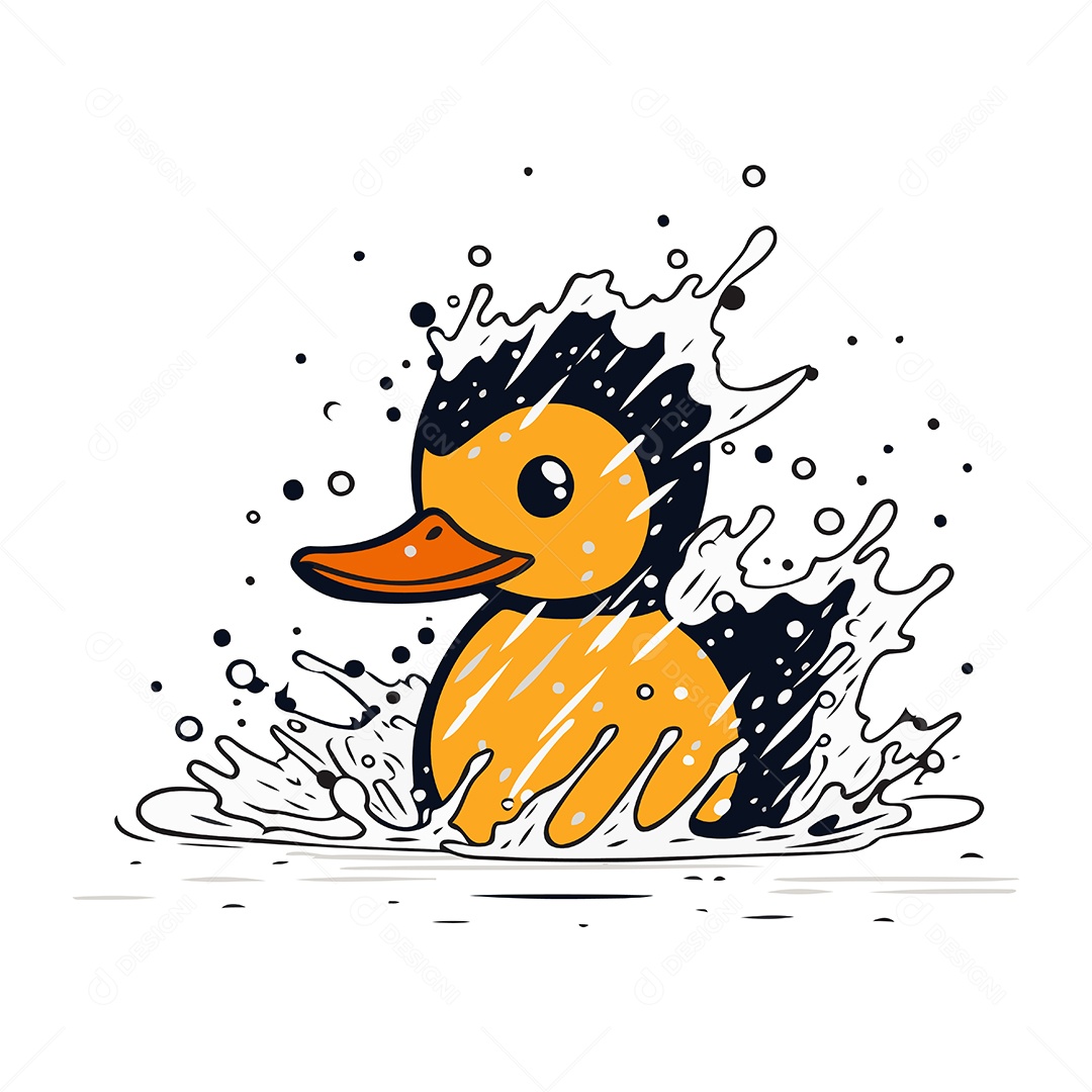 Patinho Fofo de Desenho Animado Ilustração Vetor EPS