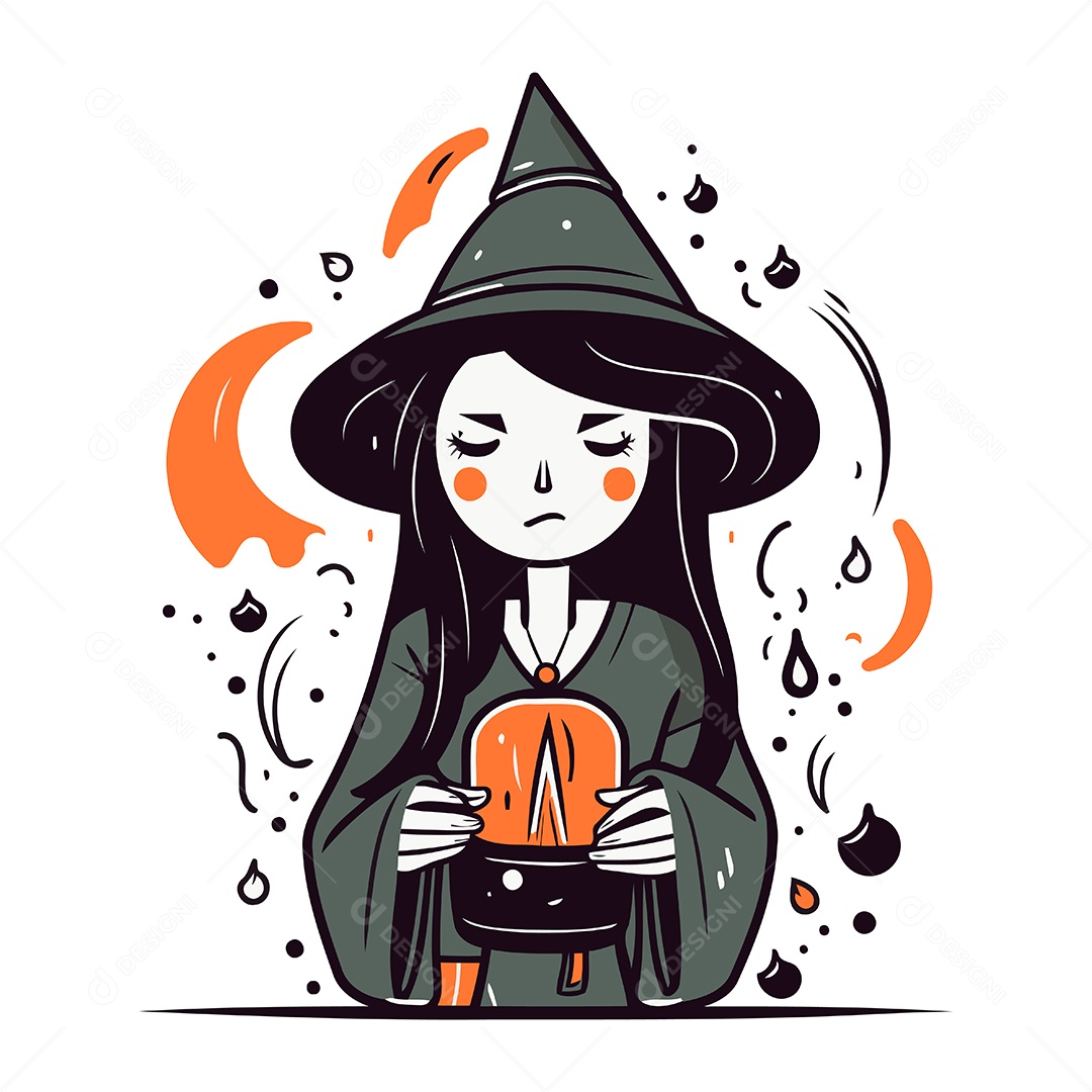 Menina Fantasiada de Bruxa Ilustração Vetor EPS