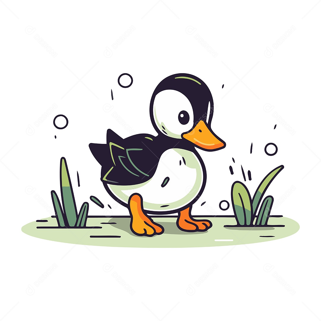 Pato Bonito de Desenho Animado Ilustração Vetor EPS