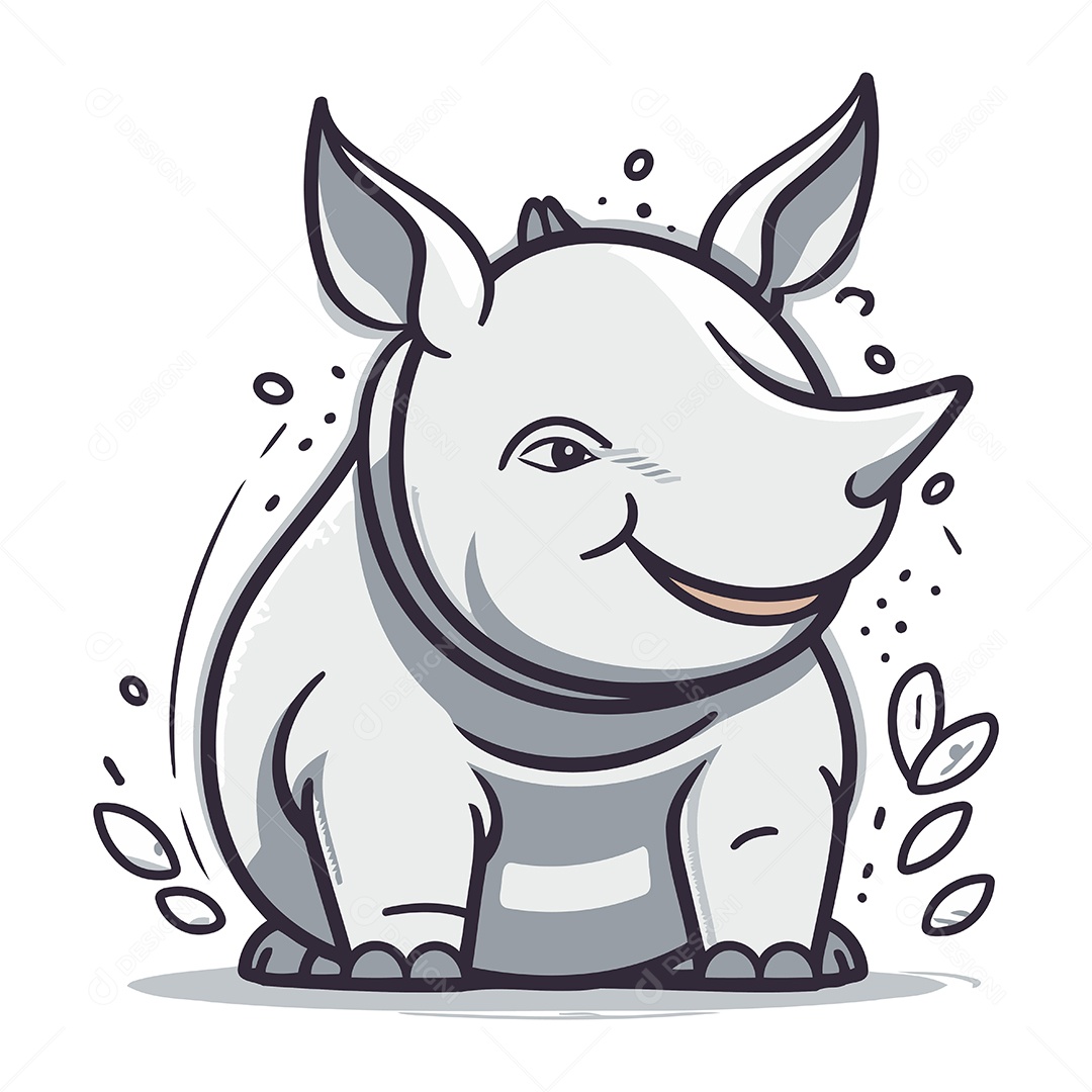 Rinoceronte Fofo de Desenho Animado Ilustração Vetor EPS