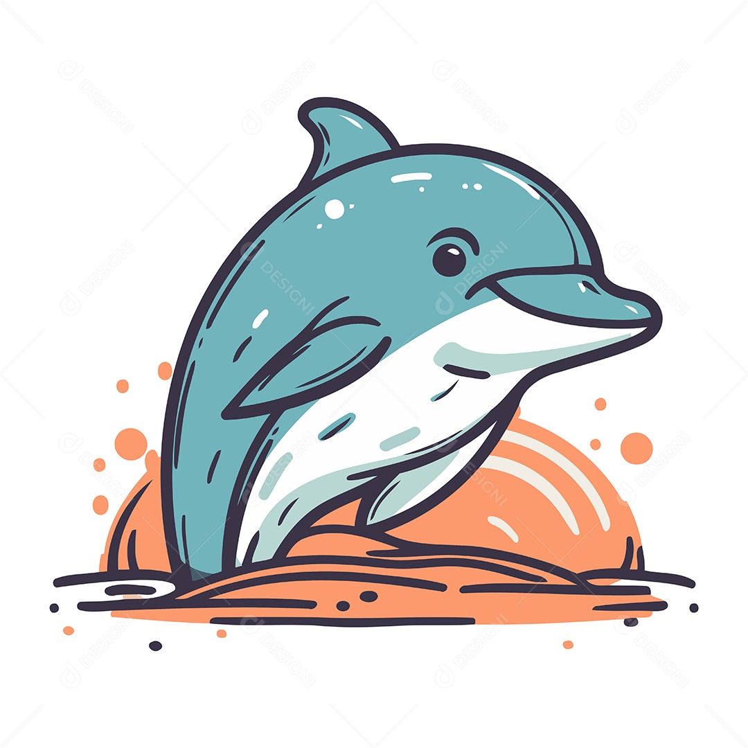 Golfinho de Desenho Animado Ilustração Vetor EPS