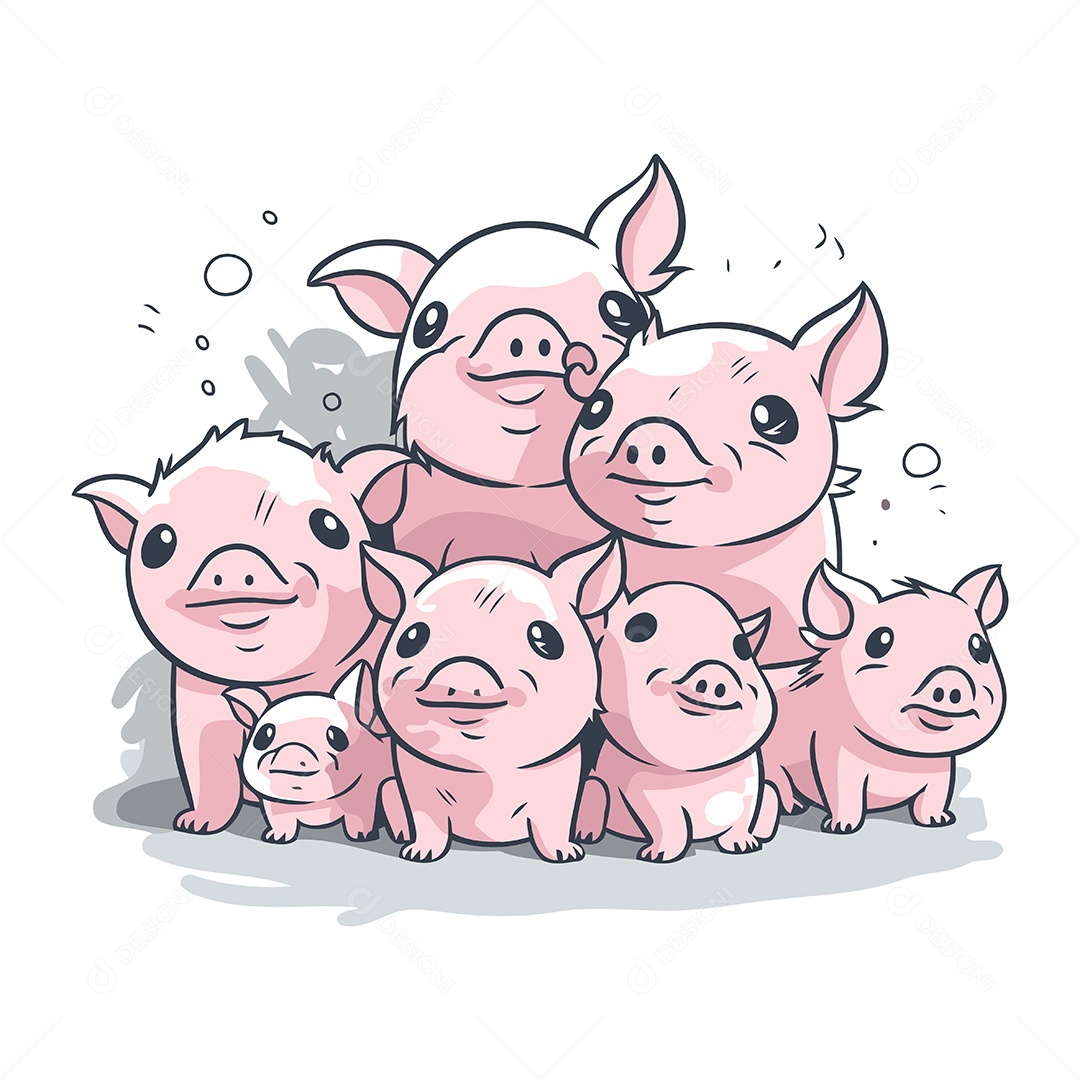 Família de Porcos de Desenho Animado Ilustração Vetor EPS