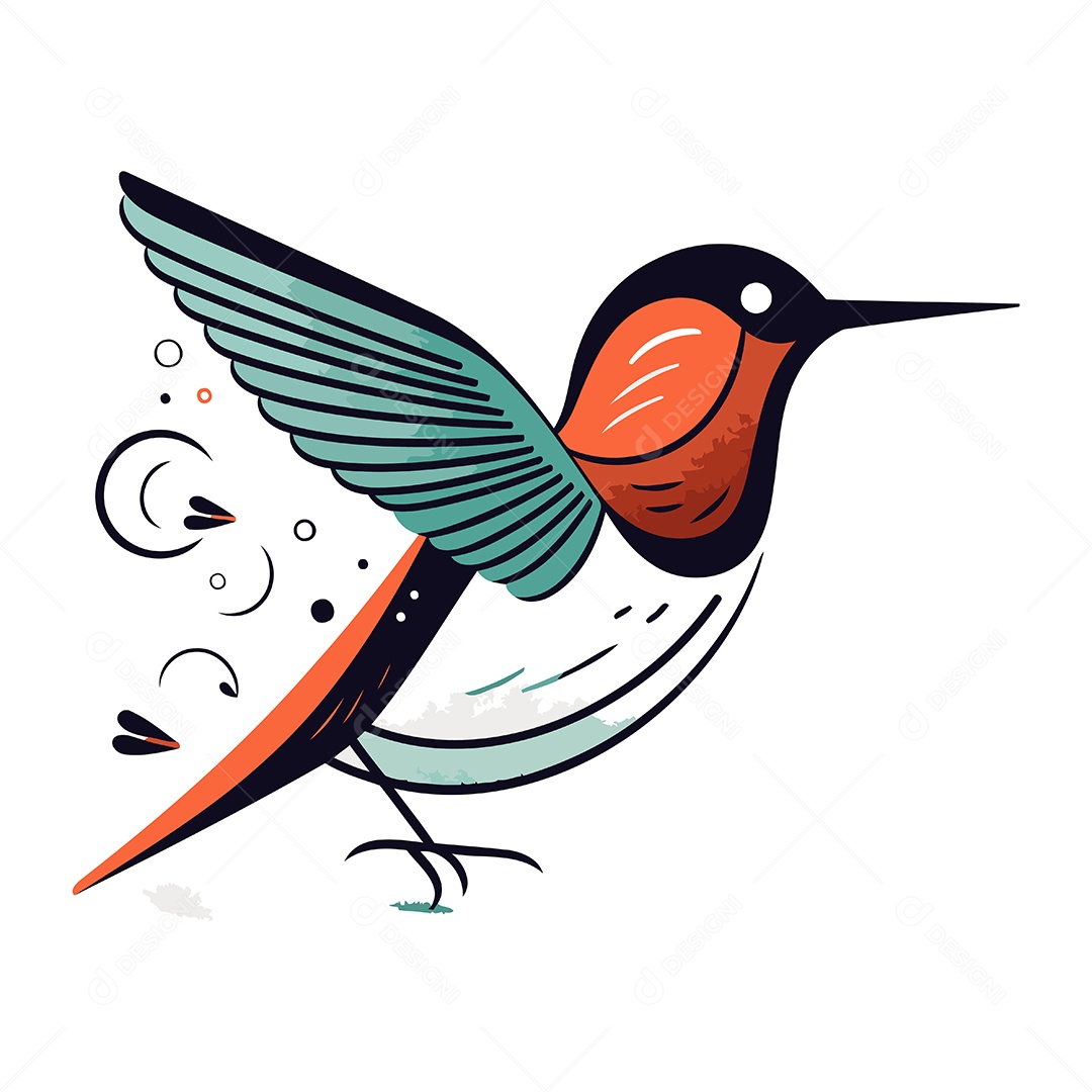 Pássaro Beija Flor de Desenho Animado Ilustração Vetor EPS