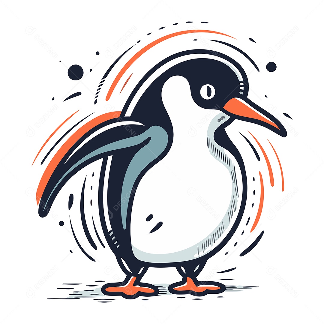 Pinguim Fofo de Desenho Animado Ilustração Vetor EPS