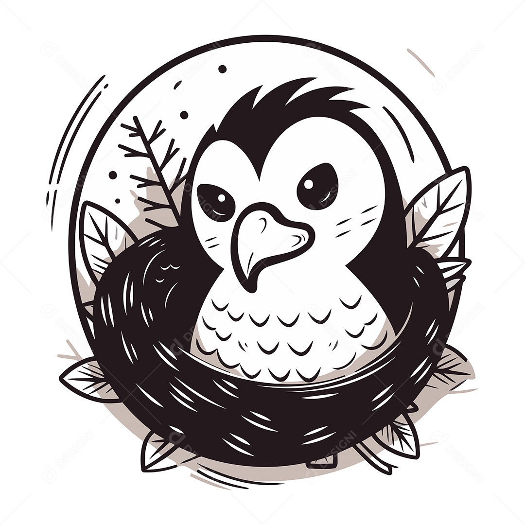 Pinguim no Ninho de Desenho Animado Ilustração Vetor EPS