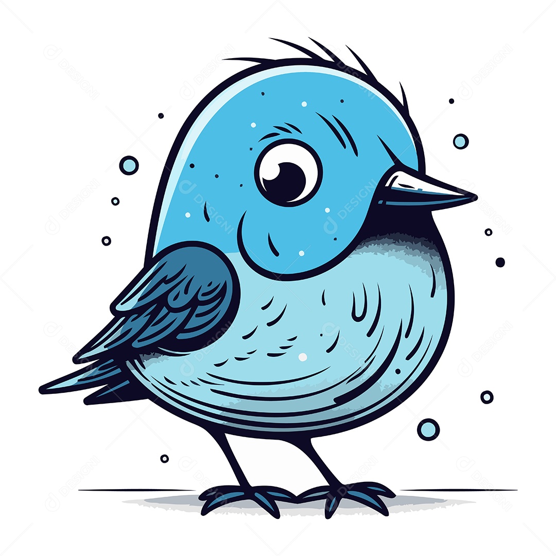 Pássaro Azul de Desenho Animado Ilustração Vetor EPS