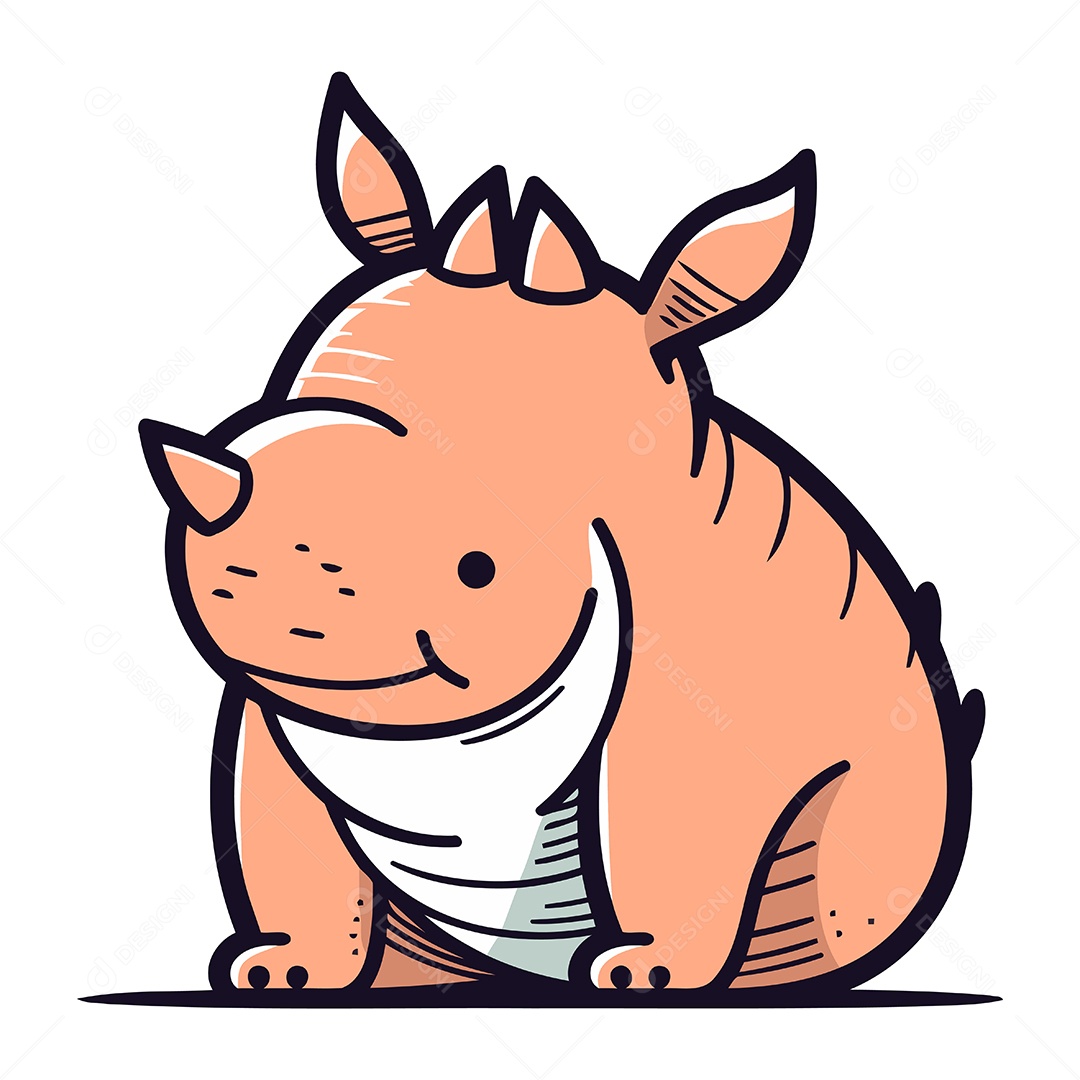 Rinoceronte Fofo de Desenho Animado Ilustração Vetor EPS