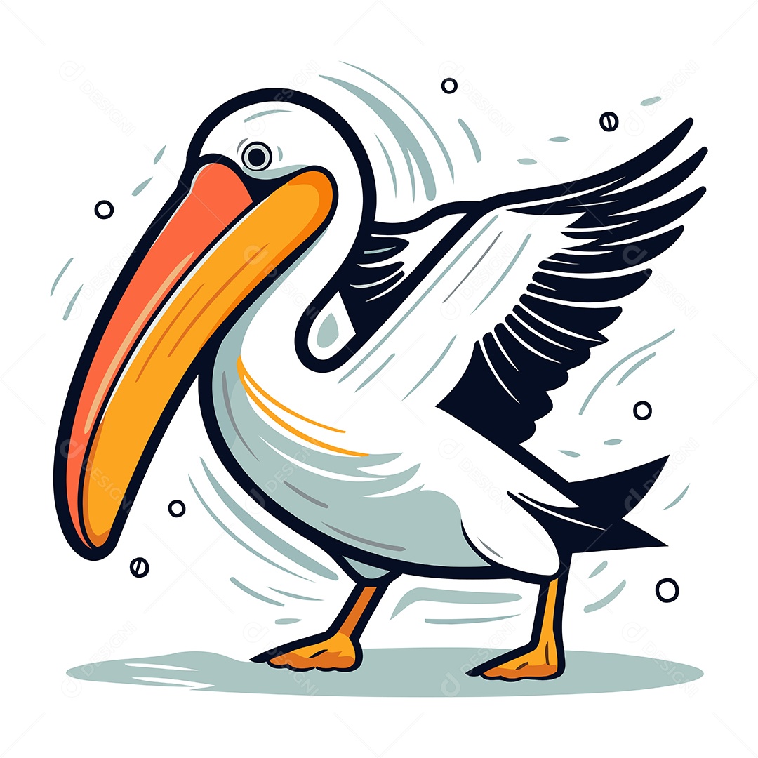 Pelicano de Desenho Animado Ilustração Vetor EPS