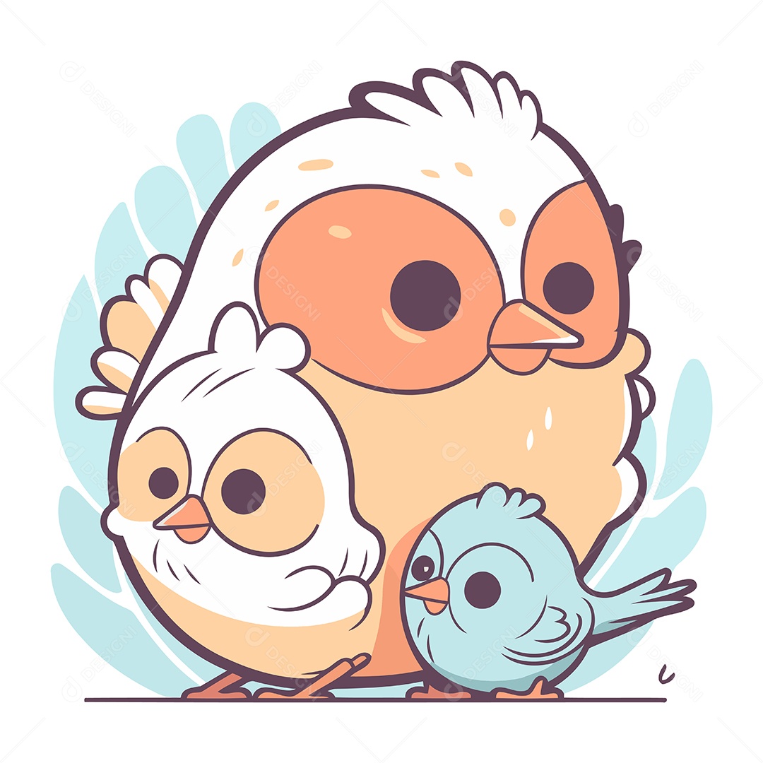 Coruja e Pássaro Fofos de Desenho Animado Ilustração Vetor EPS