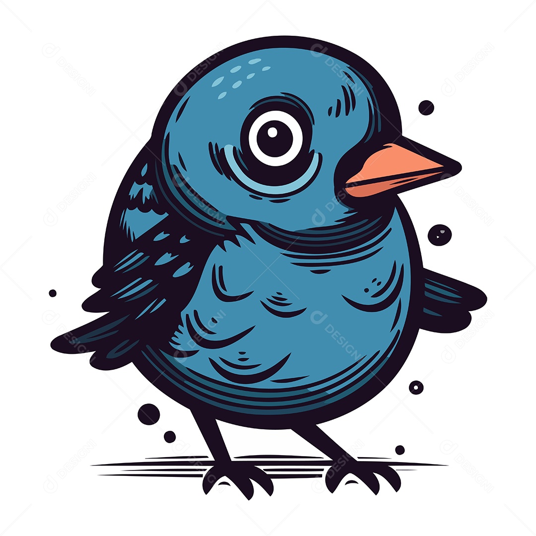 Pássaro Azul de Desenho Animado Ilustração Vetor EPS