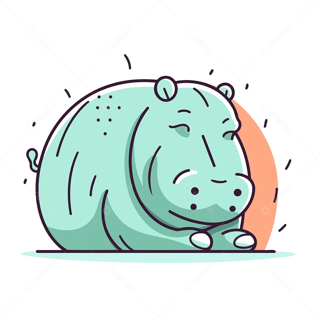 Hipopótamo Fofo de Desenho Animado Ilustração Vetor EPS