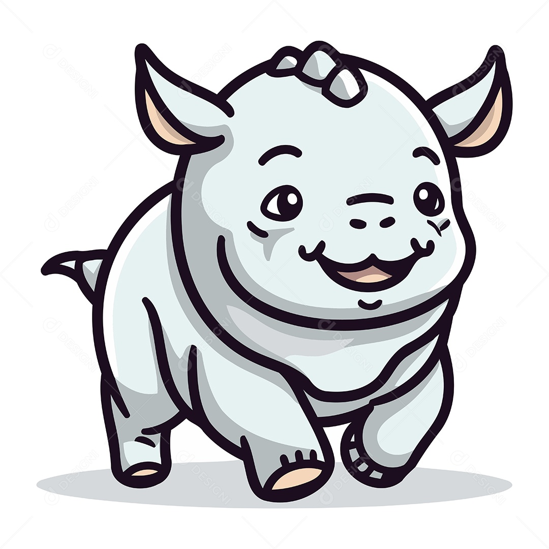 Rinoceronte Fofo de Desenho Animado Ilustração Vetor EPS