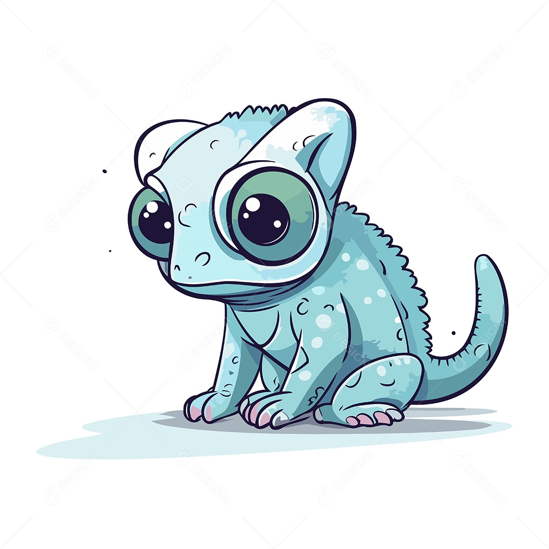 Camaleão Fofo de Desenho Animado Ilustração Vetor EPS