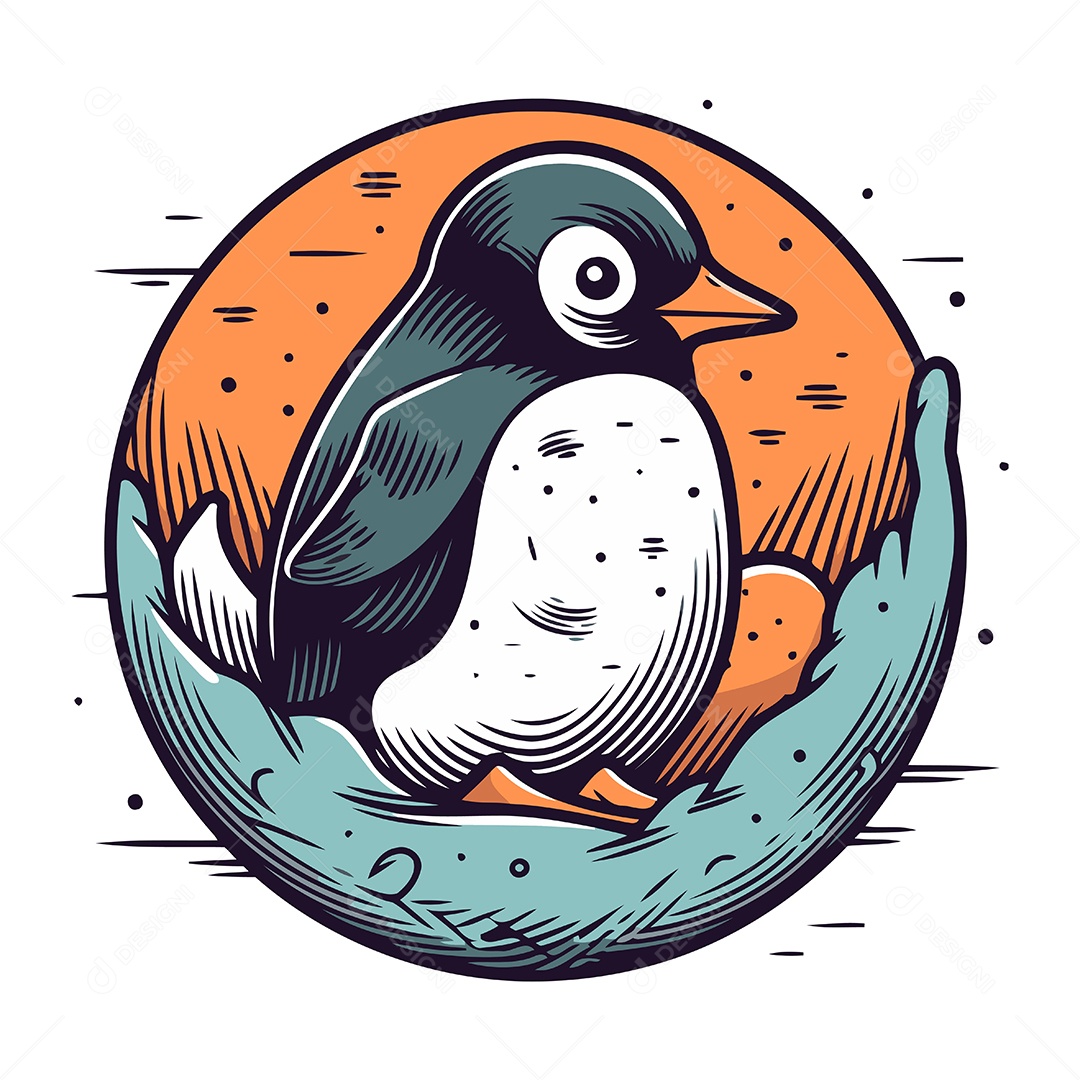 Pinguim Fofo de Desenho Animado Ilustração Vetor EPS