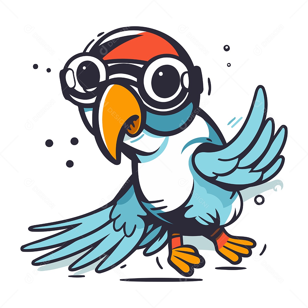 Papagaio Bonito de Desenho Animado Ilustração Vetor EPS