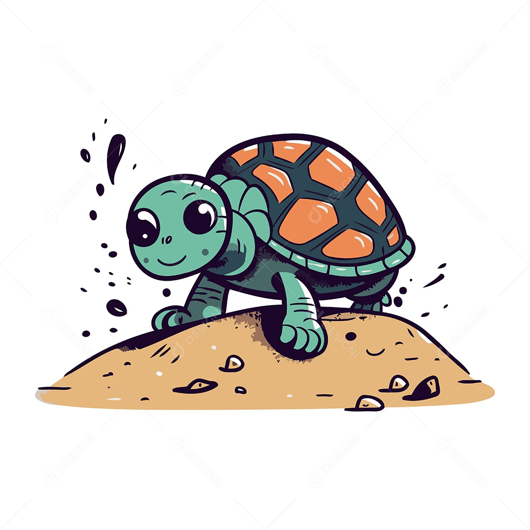 Tartaruga Fofa de Desenho Animado Ilustração Vetor EPS