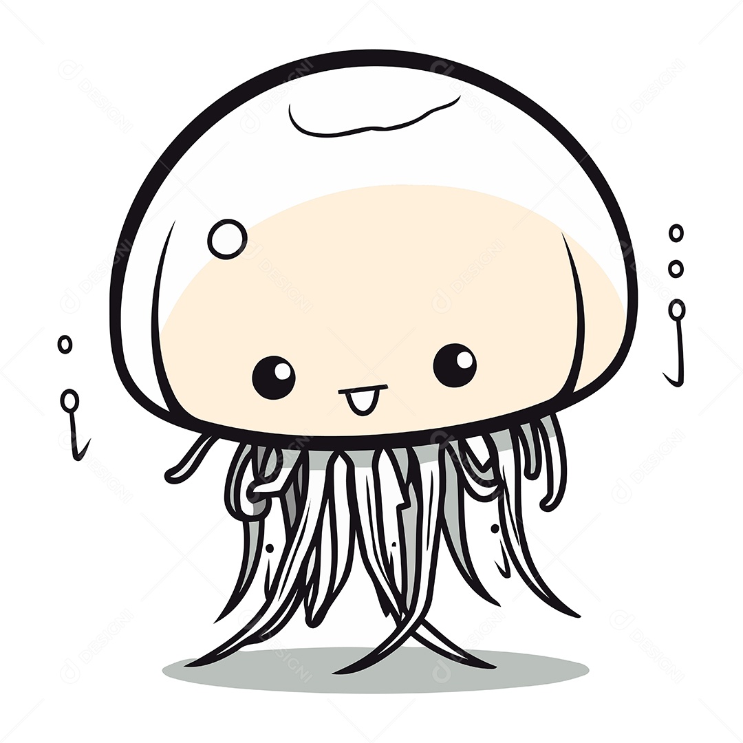 Água Viva Fofa de Desenho Animado Ilustração Vetor EPS