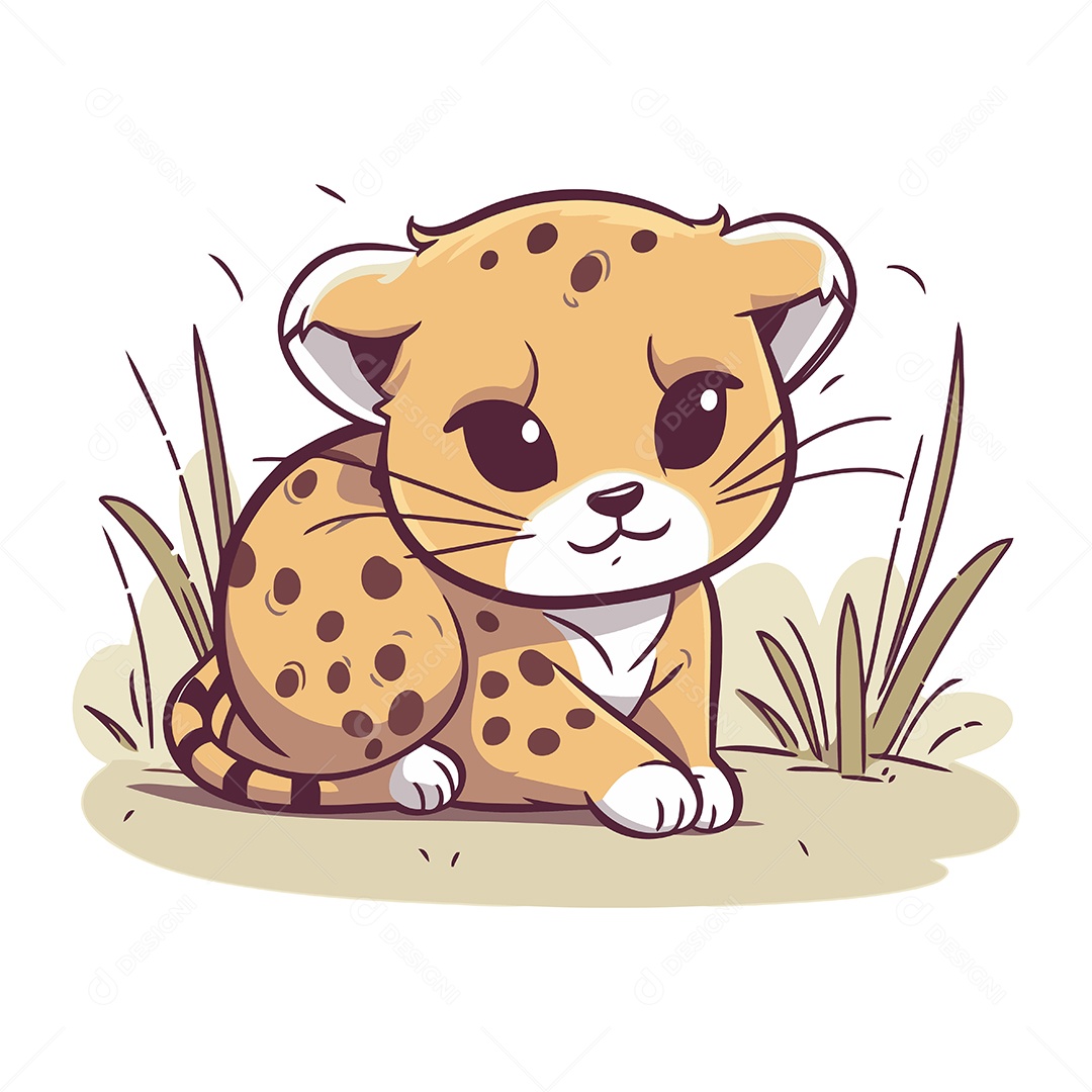 Chita Sentado na Grama de Desenho Animado Ilustração Vetor EPS