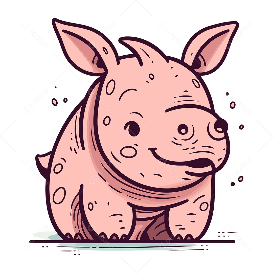 Rinoceronte de Desenho Animado Ilustração Vetor EPS