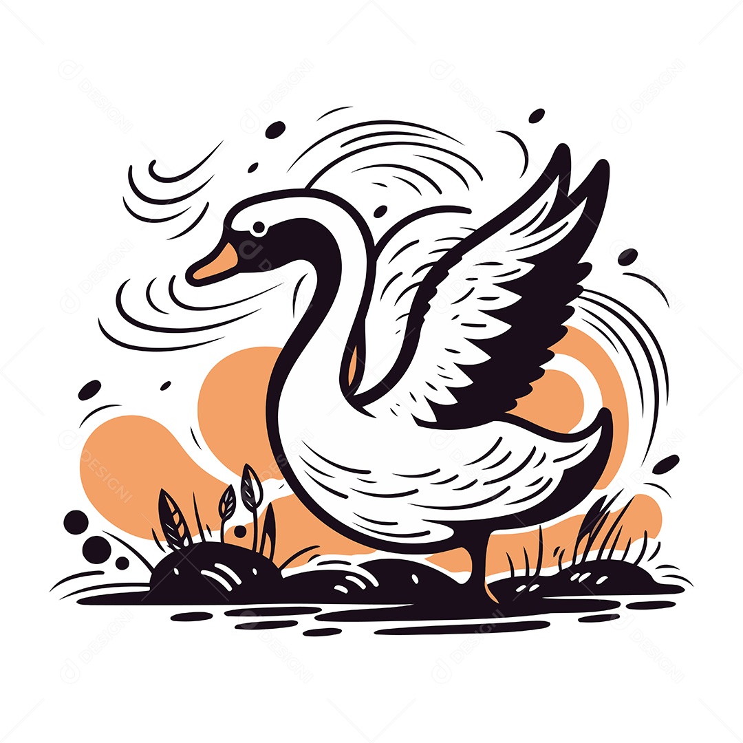 Cisne de Desenho Animado Ilustração Vetor EPS